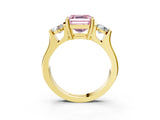 Yellow gold Three-Stone Fancy Pink Asscher Cut Cut Classic Band Prong Setting Ring_3