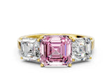 Yellow gold Three-Stone Fancy Pink Asscher Cut Cut Diamond Engagement Ring with Flat Band and Four-Prong Setting_12