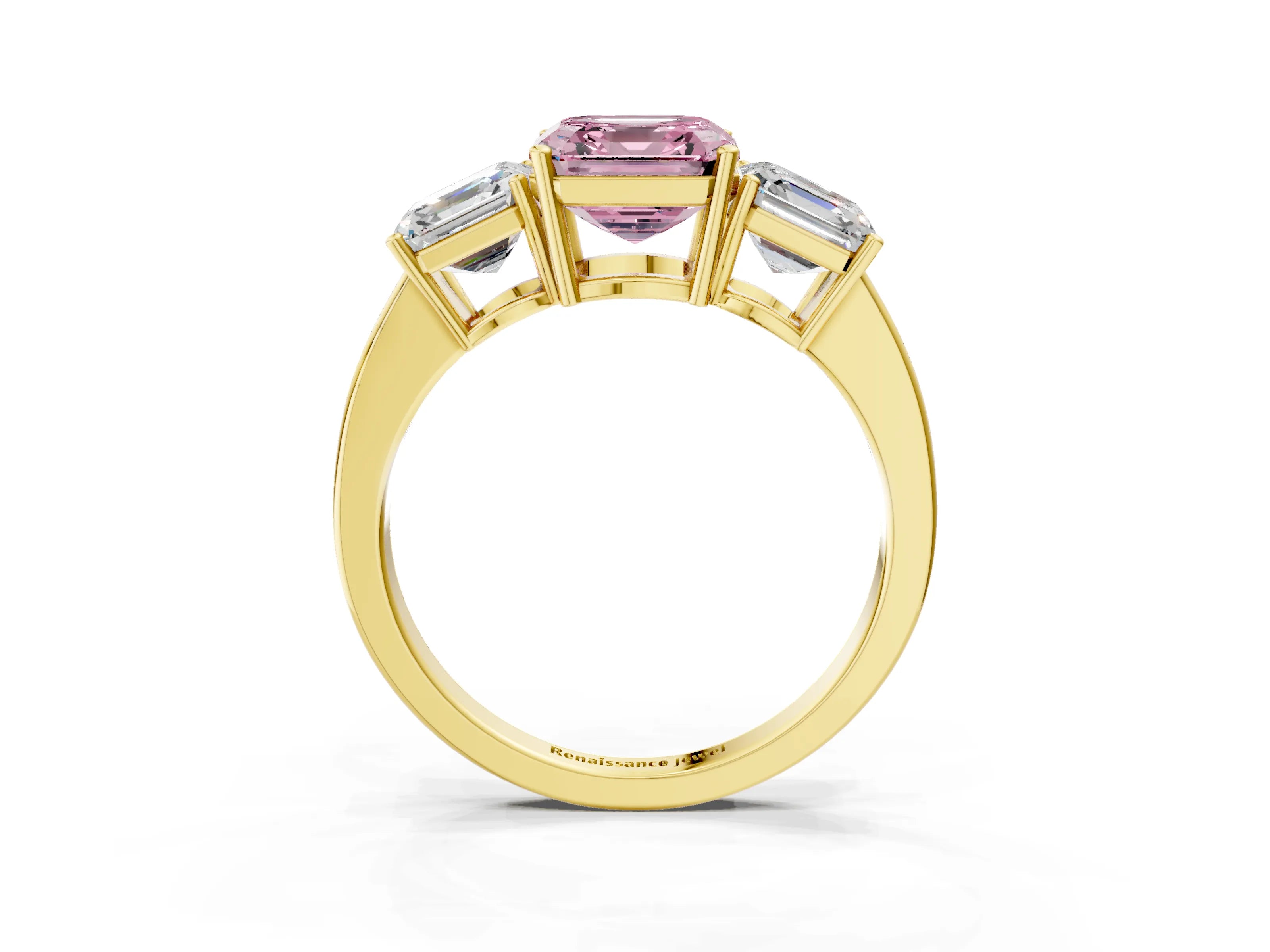 Yellow gold Three-Stone Fancy Pink Asscher Cut Cut Diamond Engagement Ring with Flat Band and Four-Prong Setting_15