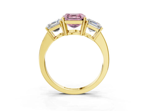 Yellow gold Three-Stone Fancy Pink Asscher Cut Cut Diamond Engagement Ring with Flat Band and Four-Prong Setting_15