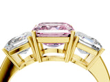 Yellow gold Three-Stone Fancy Pink Asscher Cut Cut Diamond Engagement Ring with Flat Band and Four-Prong Setting_16