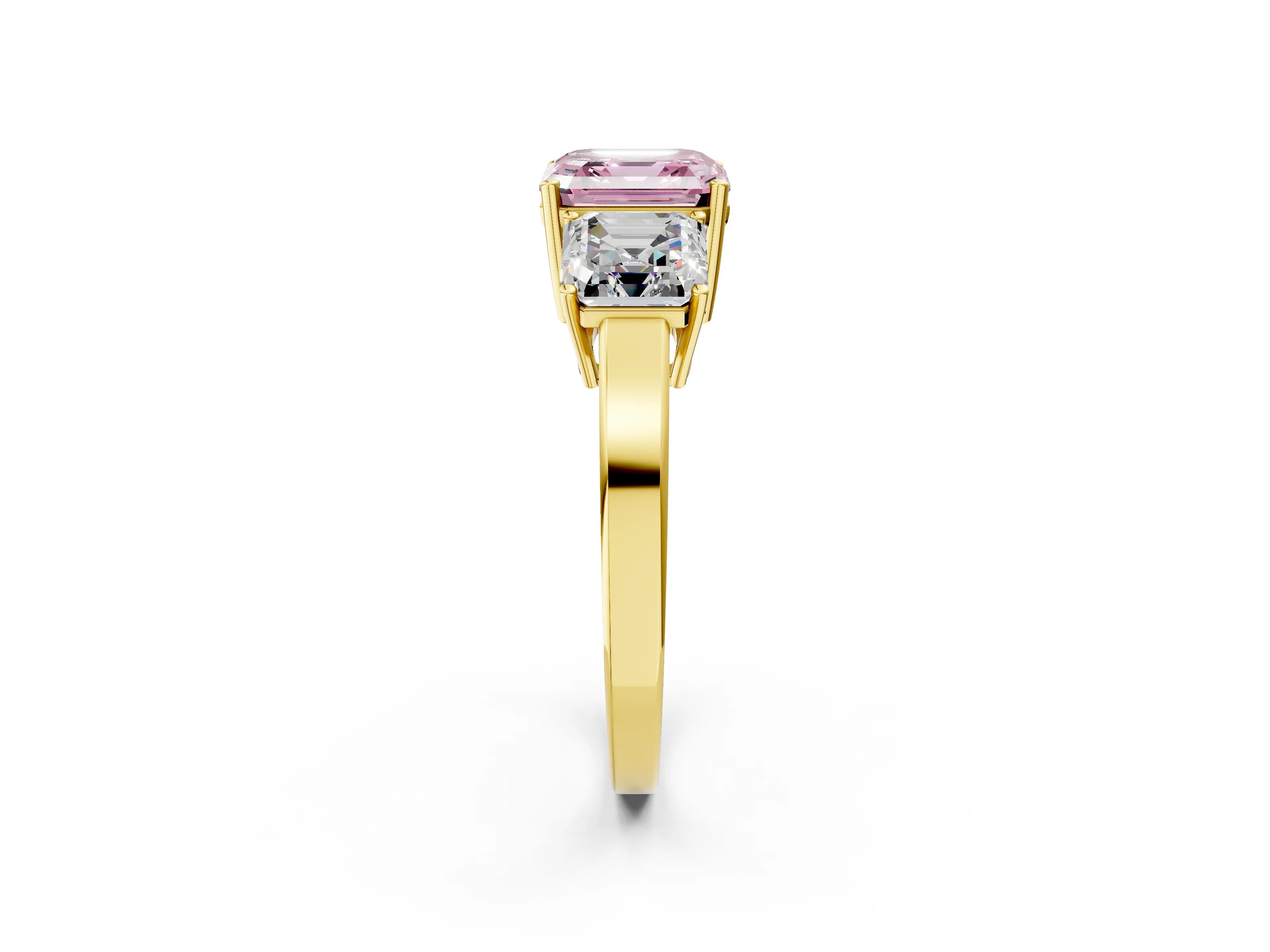 Yellow gold Three-Stone Fancy Pink Asscher Cut Cut Diamond Engagement Ring with Flat Band and Four-Prong Setting_2