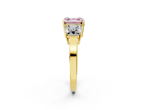 Yellow gold Three-Stone Fancy Pink Asscher Cut Cut Diamond Engagement Ring with Flat Band and Four-Prong Setting_2