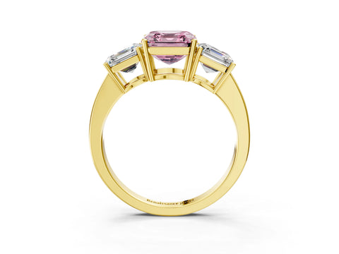 Yellow gold Three-Stone Fancy Pink Asscher Cut Cut Diamond Engagement Ring with Flat Band and Four-Prong Setting_3