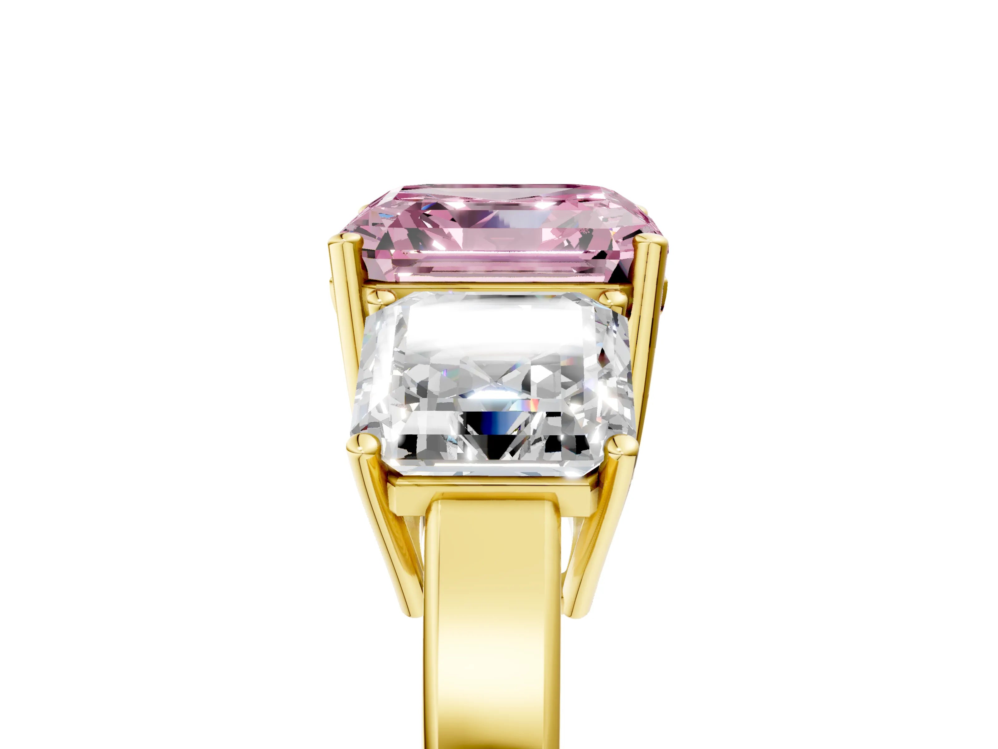 Yellow gold Three-Stone Fancy Pink Asscher Cut Cut Diamond Engagement Ring with Flat Band and Four-Prong Setting_5