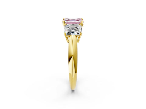 Yellow gold Three-Stone Fancy Pink Asscher Cut Cut Diamond Engagement Ring with Prong Setting on a White Gold Band_2