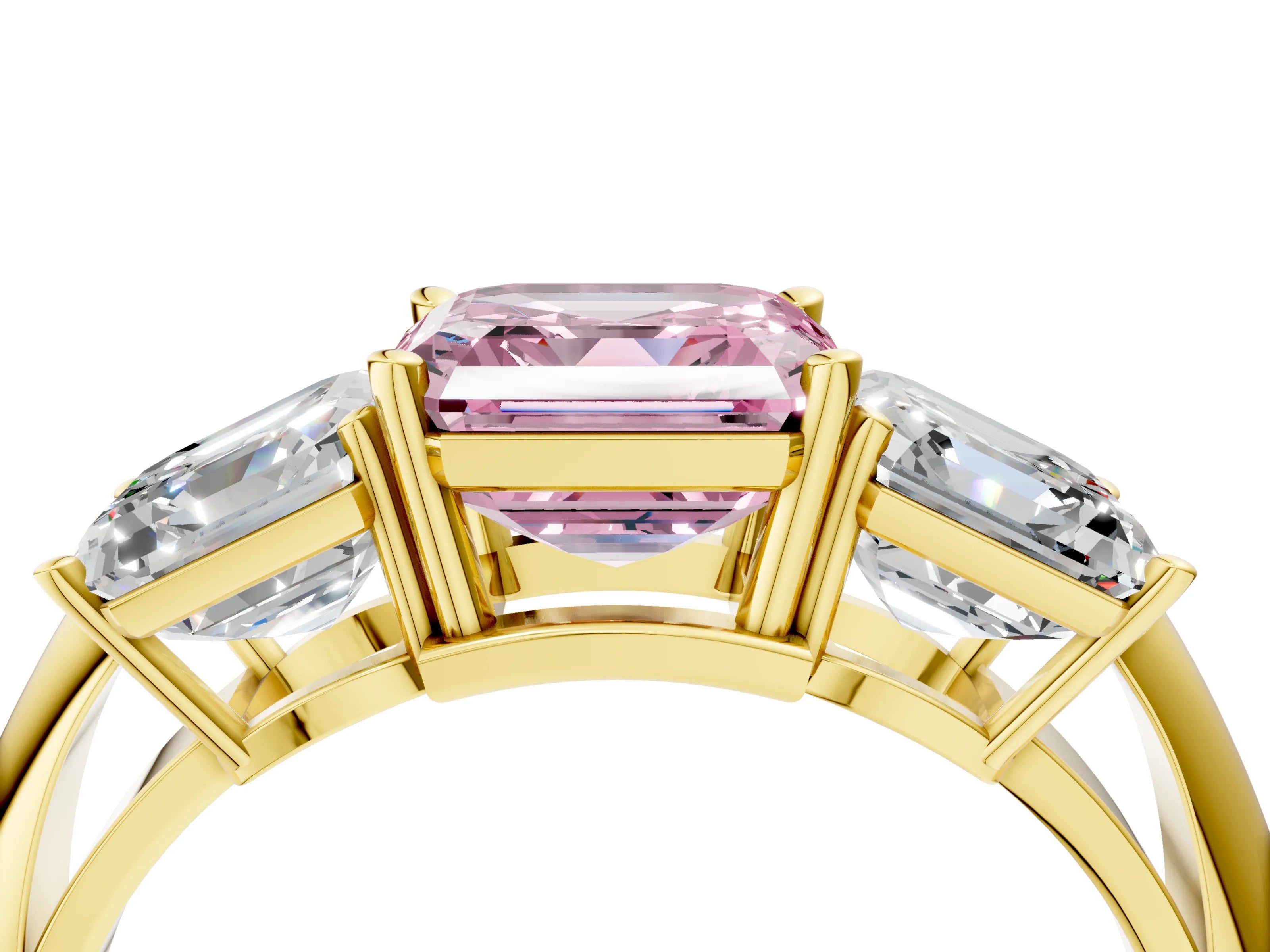 Yellow gold Three-Stone Fancy Pink Asscher Cut Cut Diamond Engagement Ring with Prong Setting on a White Gold Band_4