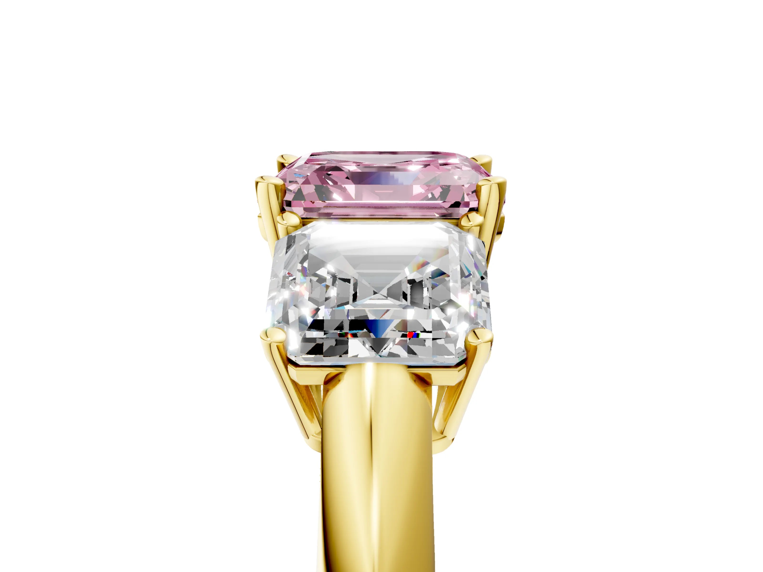 Yellow gold Three-Stone Fancy Pink Asscher Cut Cut Diamond Engagement Ring with Prong Setting on a White Gold Band_5