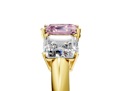 Yellow gold Three-Stone Fancy Pink Asscher Cut Cut Diamond Engagement Ring with Prong Setting on a White Gold Band_5