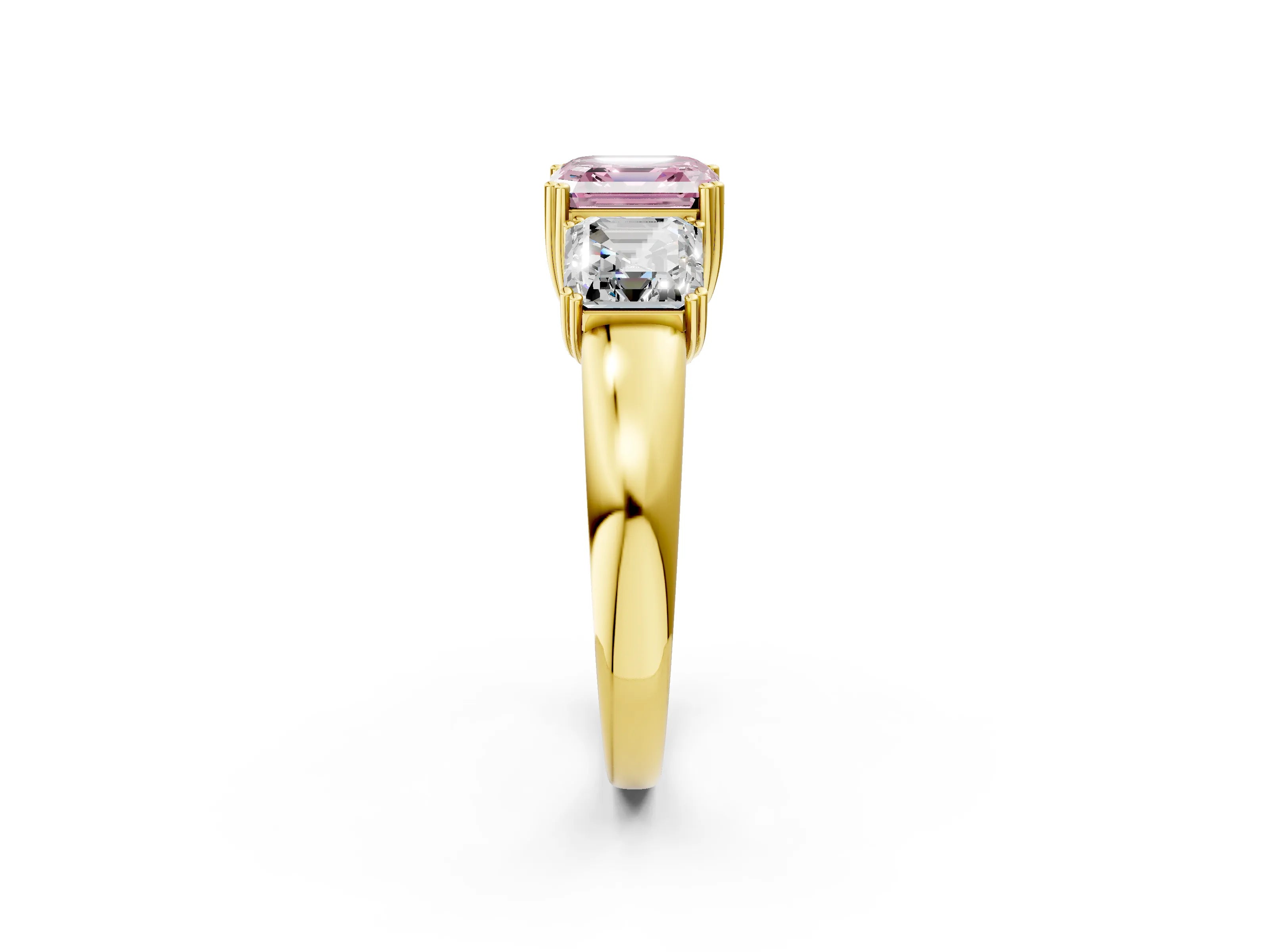 Yellow gold Three-Stone Fancy Pink Asscher Cut Cut Diamond Ring with Channel Set Band and Four-Prong Setting_2