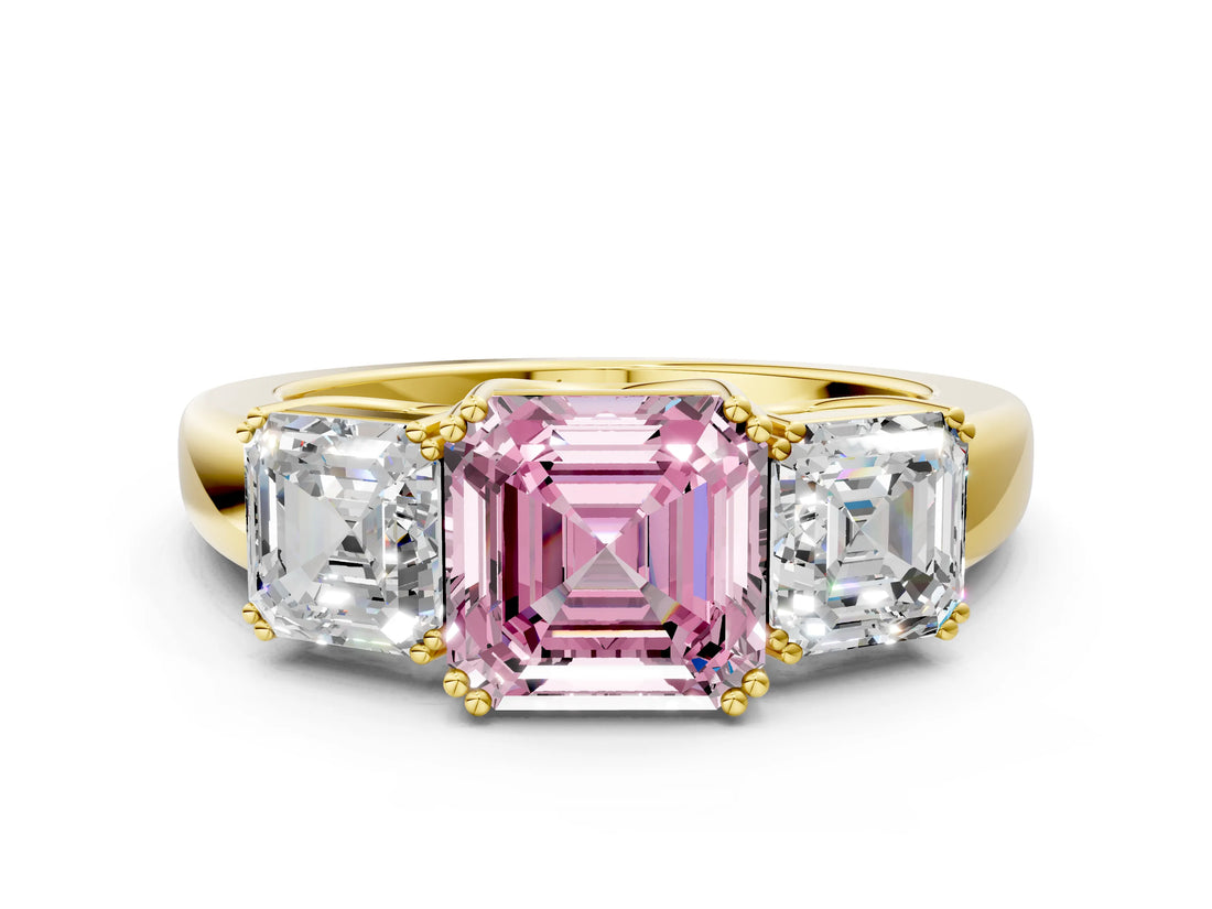 Yellow gold Three-Stone Fancy Pink Asscher Cut Cut Diamond Ring with Channel Set Band and Four-Prong Setting_24