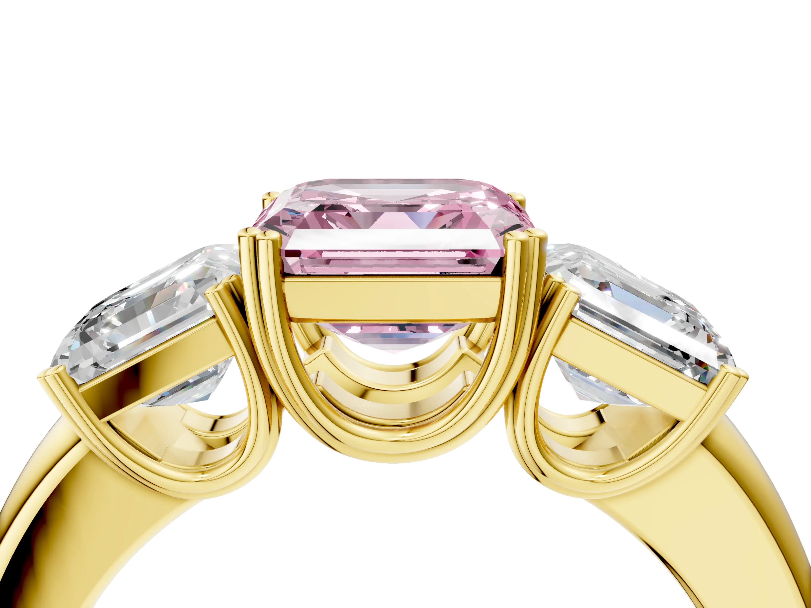 Yellow gold Three-Stone Fancy Pink Asscher Cut Cut Diamond Ring with Channel Set Band and Four-Prong Setting_4