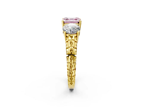 Yellow gold Three-Stone Fancy Pink Asscher Cut Cut Diamond Ring with Channel-Set Band and Prong Setting_2