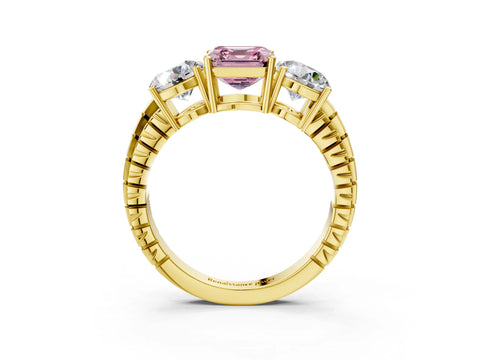 Yellow gold Three-Stone Fancy Pink Asscher Cut Cut Diamond Ring with Channel-Set Band and Prong Setting_3