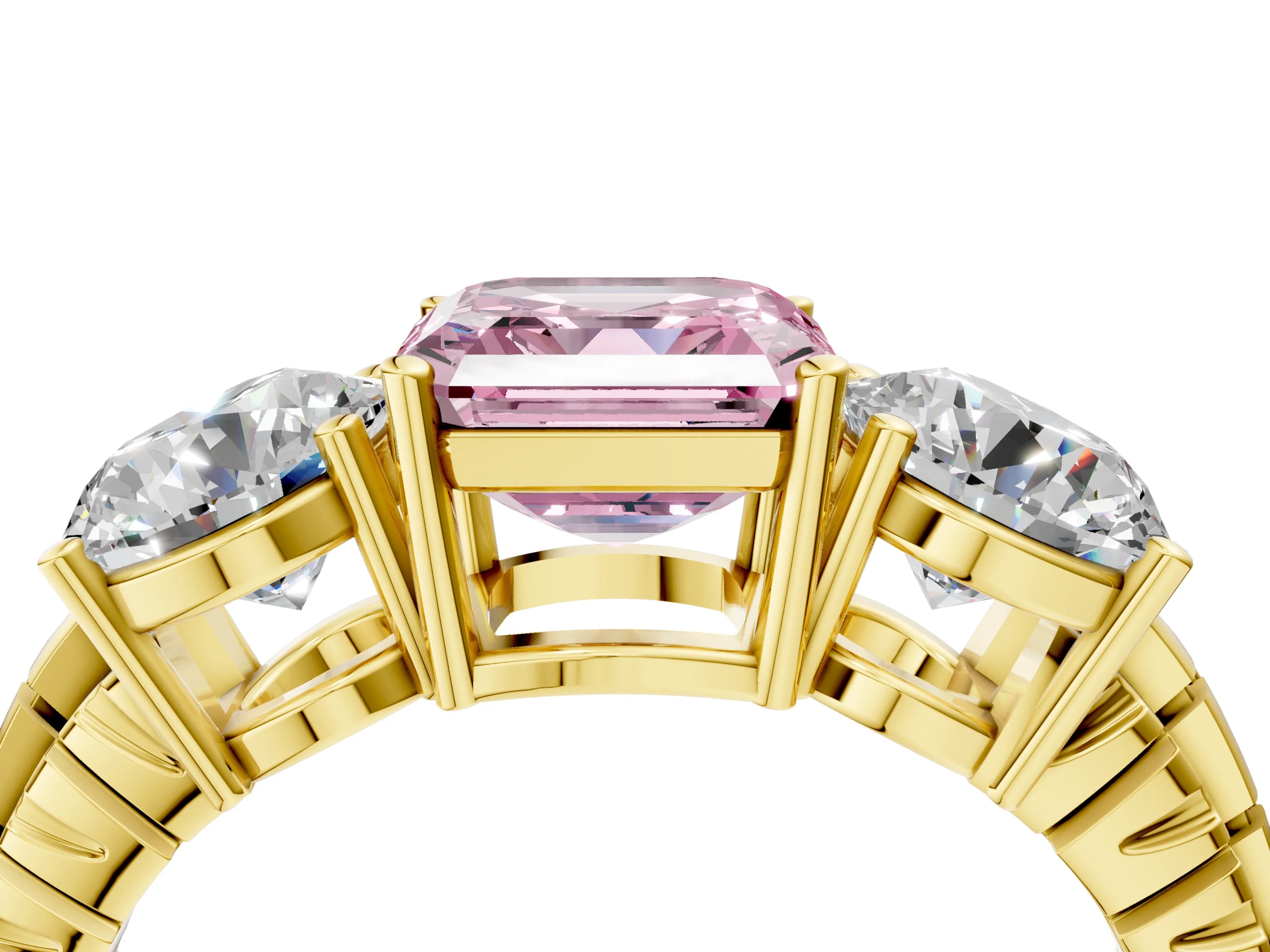 Yellow gold Three-Stone Fancy Pink Asscher Cut Cut Diamond Ring with Channel-Set Band and Prong Setting_4