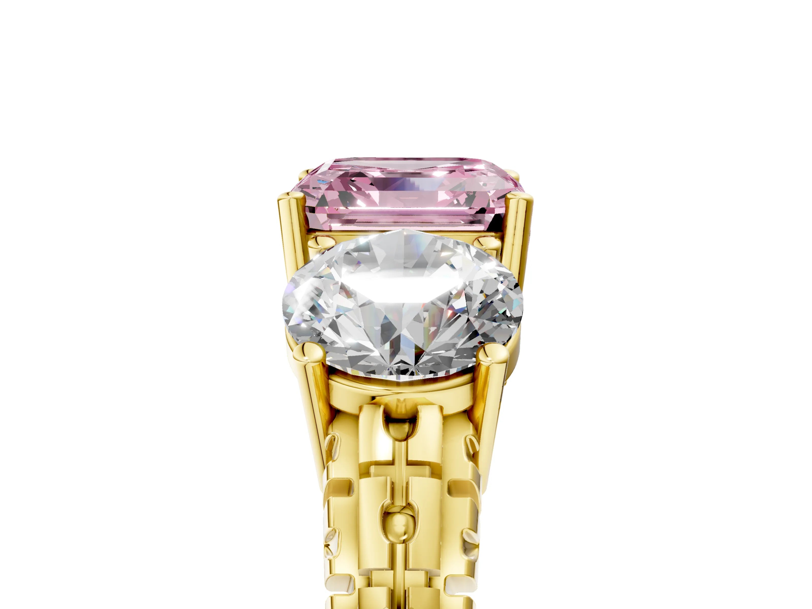 Yellow gold Three-Stone Fancy Pink Asscher Cut Cut Diamond Ring with Channel-Set Band and Prong Setting_5