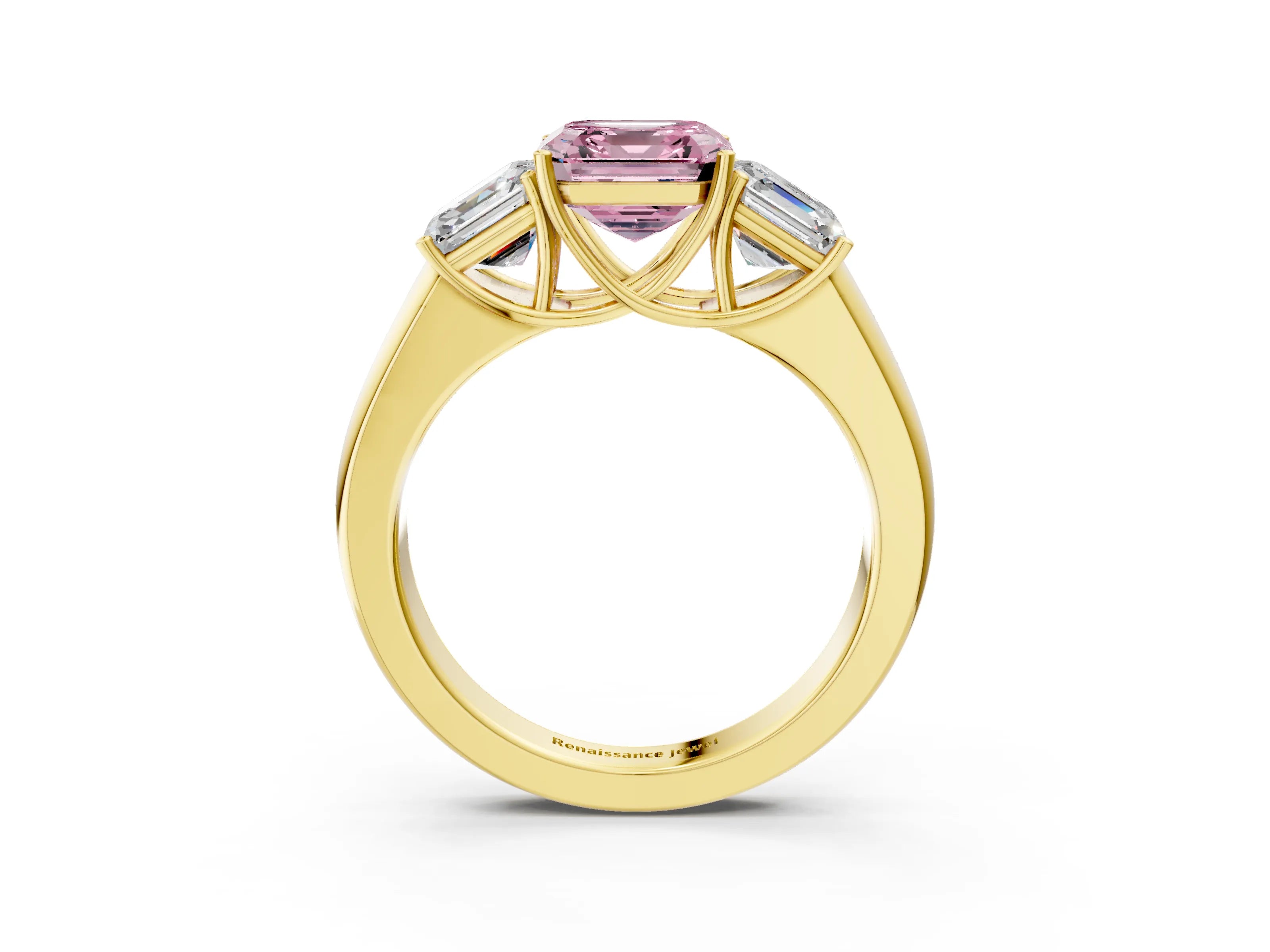 Yellow gold Three-Stone Fancy Pink Asscher Cut Cut Diamond Ring with Prong Setting and Classic Band_3