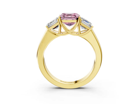 Yellow gold Three-Stone Fancy Pink Asscher Cut Cut Diamond Ring with Prong Setting and Classic Band_3