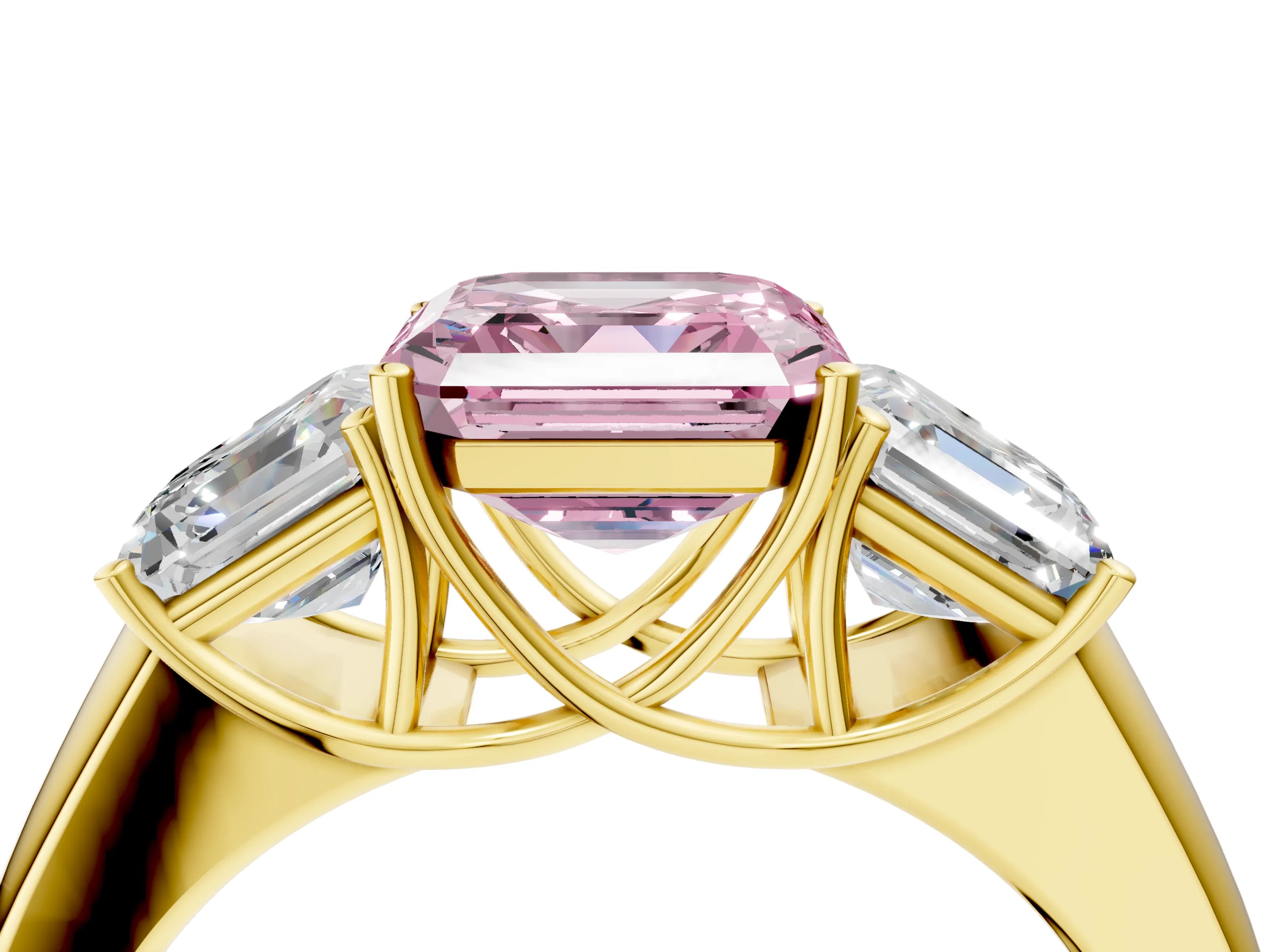 Yellow gold Three-Stone Fancy Pink Asscher Cut Cut Diamond Ring with Prong Setting and Classic Band_4