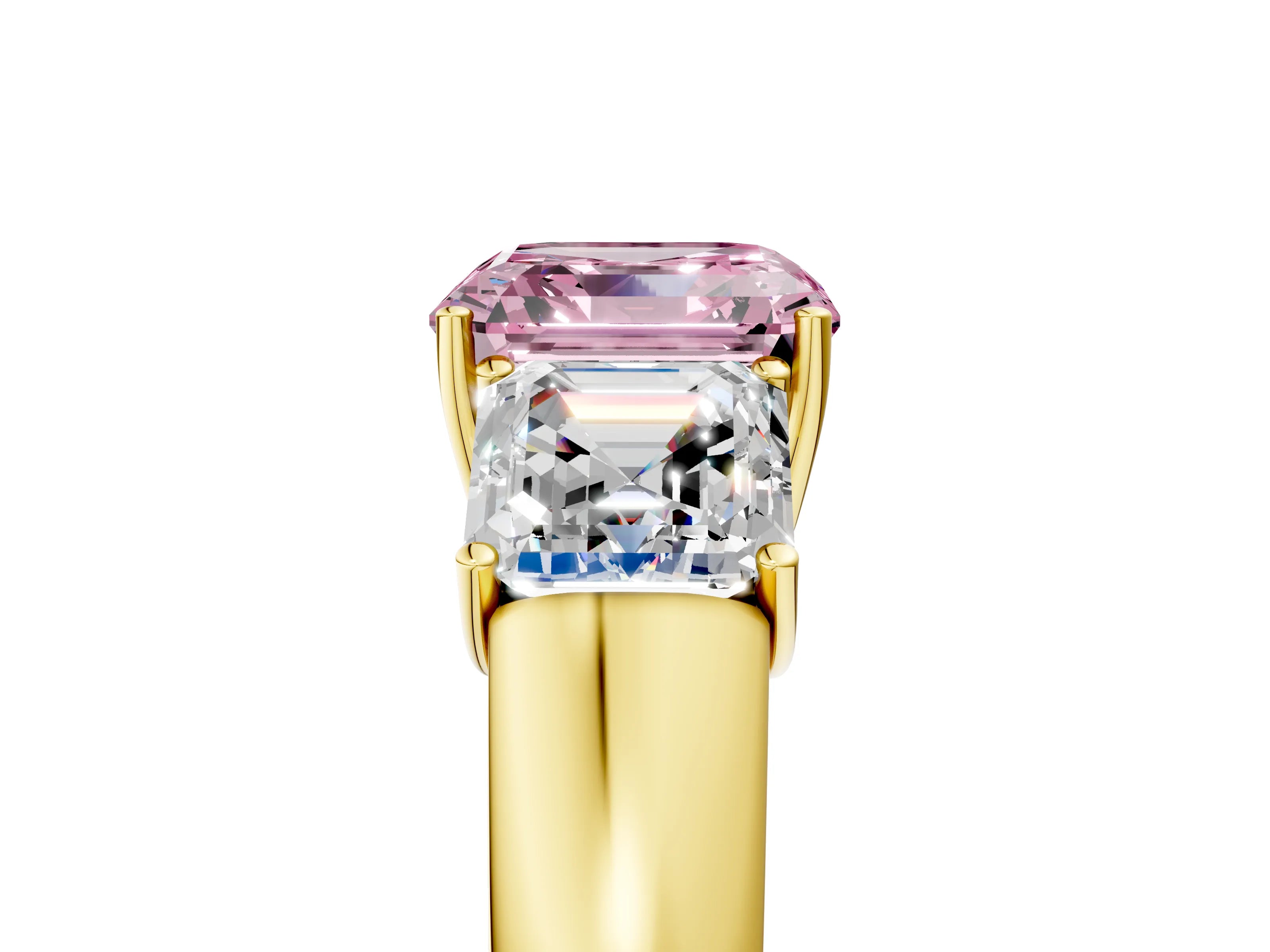 Yellow gold Three-Stone Fancy Pink Asscher Cut Cut Diamond Ring with Prong Setting and Classic Band_5