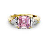 Yellow gold Three-Stone Fancy Pink Asscher Cut Cut Diamond Ring with Trillion Side Stones and Four-Prong Setting_3