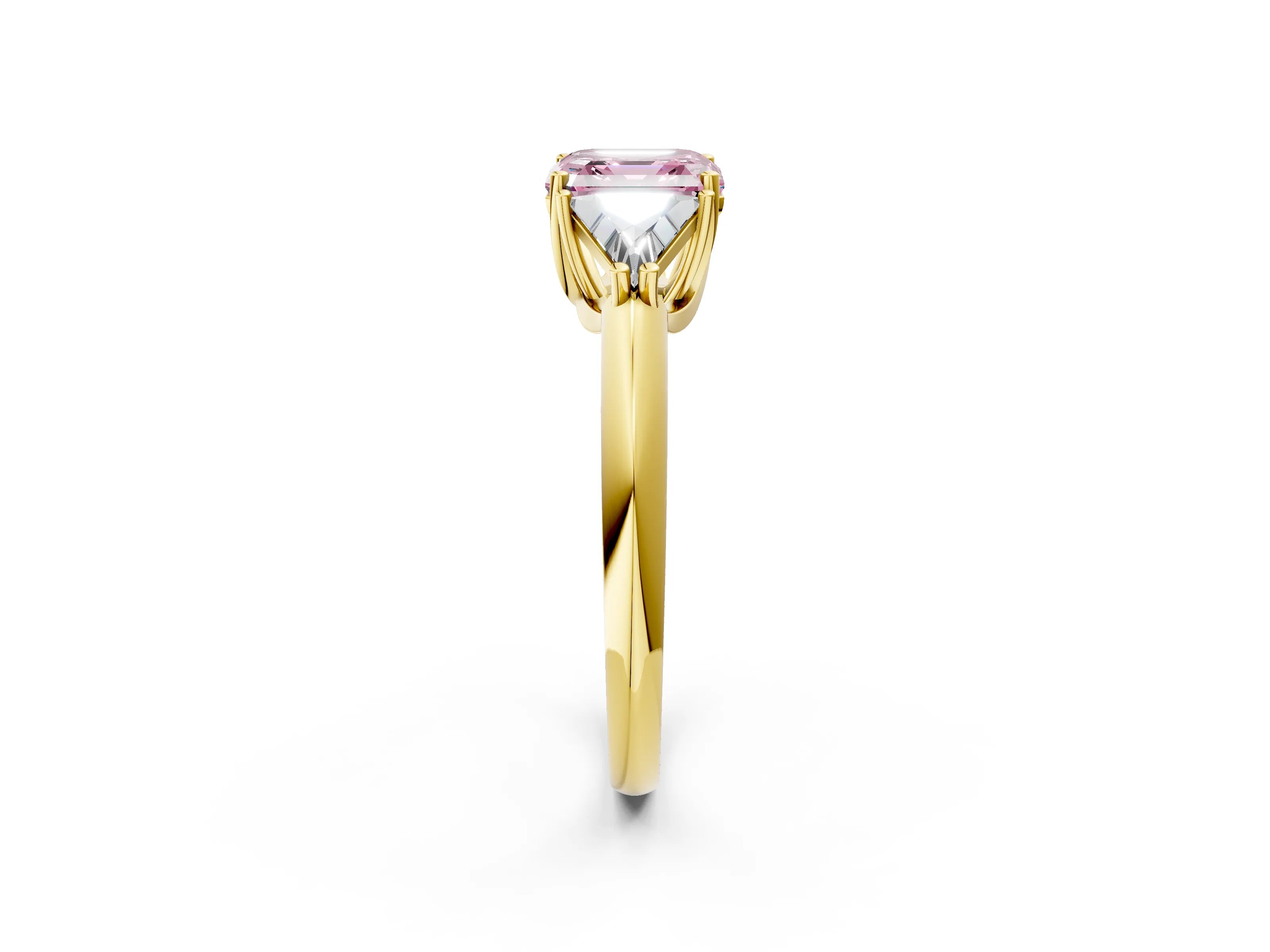 Yellow gold Three-Stone Fancy Pink Asscher Cut Cut Diamond Ring with Trillion Side Stones and Four-Prong Setting_5