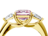 Yellow gold Three-Stone Fancy Pink Asscher Cut Cut Diamond Ring with Trillion Side Stones and Four-Prong Setting_7