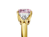 Yellow gold Three-Stone Fancy Pink Asscher Cut Cut Diamond Ring with Trillion Side Stones and Four-Prong Setting_8
