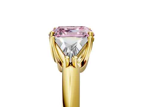 Yellow gold Three-Stone Fancy Pink Asscher Cut Cut Diamond Ring with Trillion Side Stones and Four-Prong Setting_8
