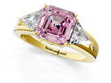 Yellow gold Three-Stone Fancy Pink Asscher Cut Cut Diamond Ring with Trillion Side Stones on a Split Shank Band_1