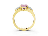 Yellow gold Three-Stone Fancy Pink Asscher Cut Cut Diamond Ring with Trillion Side Stones on a Split Shank Band_3