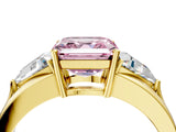 Yellow gold Three-Stone Fancy Pink Asscher Cut Cut Diamond Ring with Trillion Side Stones on a Split Shank Band_4