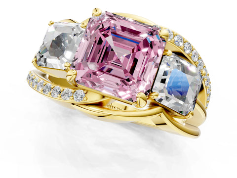 Yellow gold Three-Stone Fancy Pink Asscher Cut Cut Diamond Split Shank Prong Set Ring_13