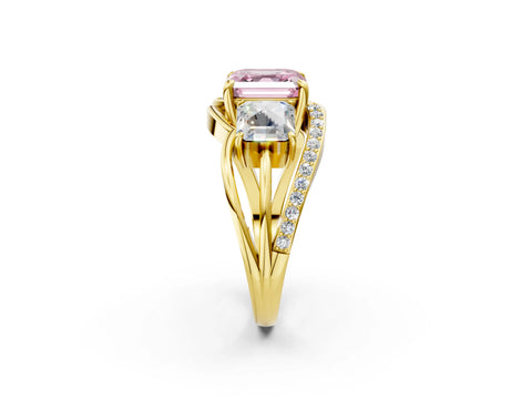 Yellow gold Three-Stone Fancy Pink Asscher Cut Cut Diamond Split Shank Prong Set Ring_14