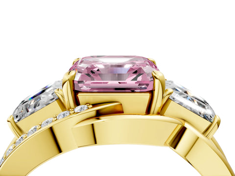 Yellow gold Three-Stone Fancy Pink Asscher Cut Cut Diamond Split Shank Prong Set Ring_16