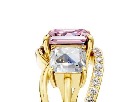 Yellow gold Three-Stone Fancy Pink Asscher Cut Cut Diamond Split Shank Prong Set Ring_17