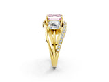 Yellow gold Three-Stone Fancy Pink Asscher Cut Cut Diamond Split Shank Prong Set Ring_2
