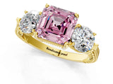 Yellow gold Three-Stone Fancy Pink Asscher Cut Cut Milgrain Band Prong Setting Ring_1