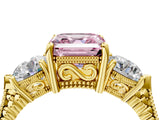 Yellow gold Three-Stone Fancy Pink Asscher Cut Cut Milgrain Band Prong Setting Ring_4