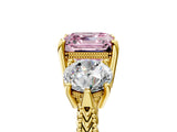Yellow gold Three-Stone Fancy Pink Asscher Cut Cut Milgrain Band Prong Setting Ring_5
