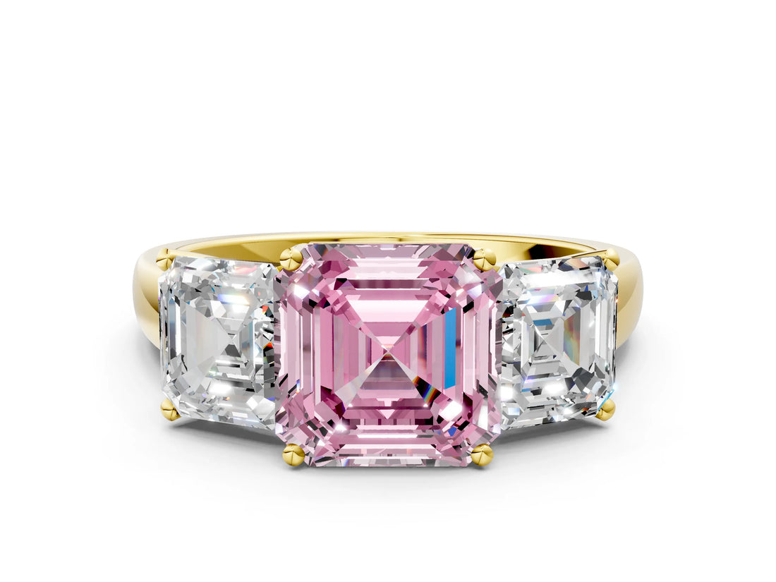 Yellow gold Three-Stone Fancy Pink Asscher Cut Cut Solitaire Ring with Classic Prong Setting