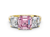 Yellow gold Three-Stone Fancy Pink Asscher Cut Cut Solitaire Ring with Classic Prong Setting