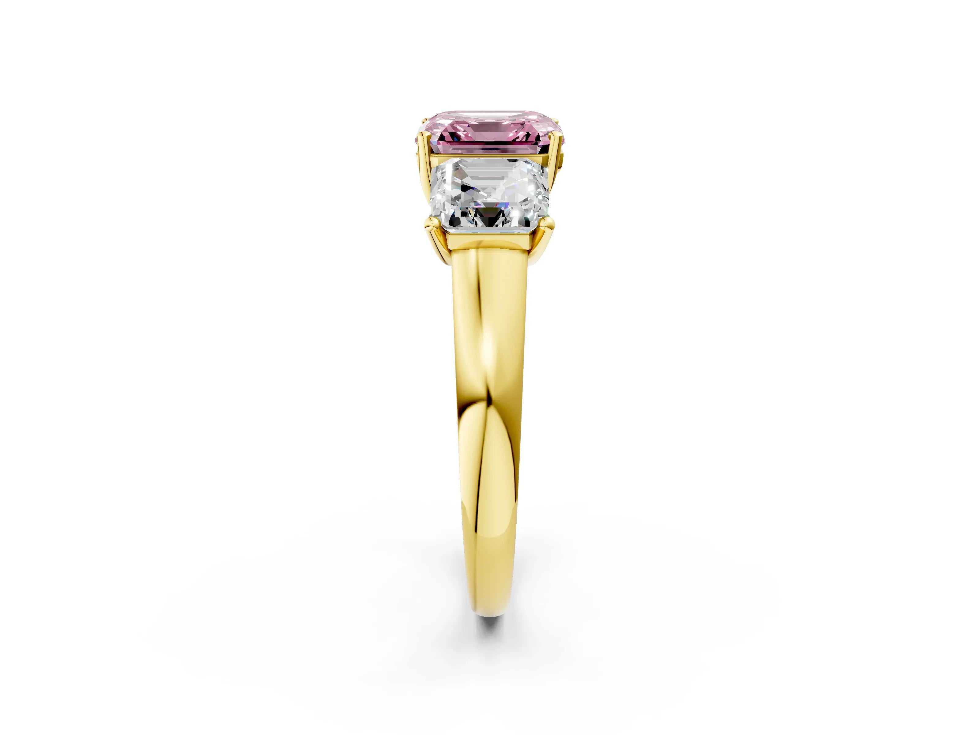 Yellow gold Three-Stone Fancy Pink Asscher Cut Cut Solitaire Ring with Classic Prong Setting_2