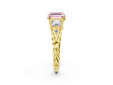 Yellow gold Three-Stone Fancy Pink Asscher Cut Diamond Braided Band Ring with Four-Prong Setting_52