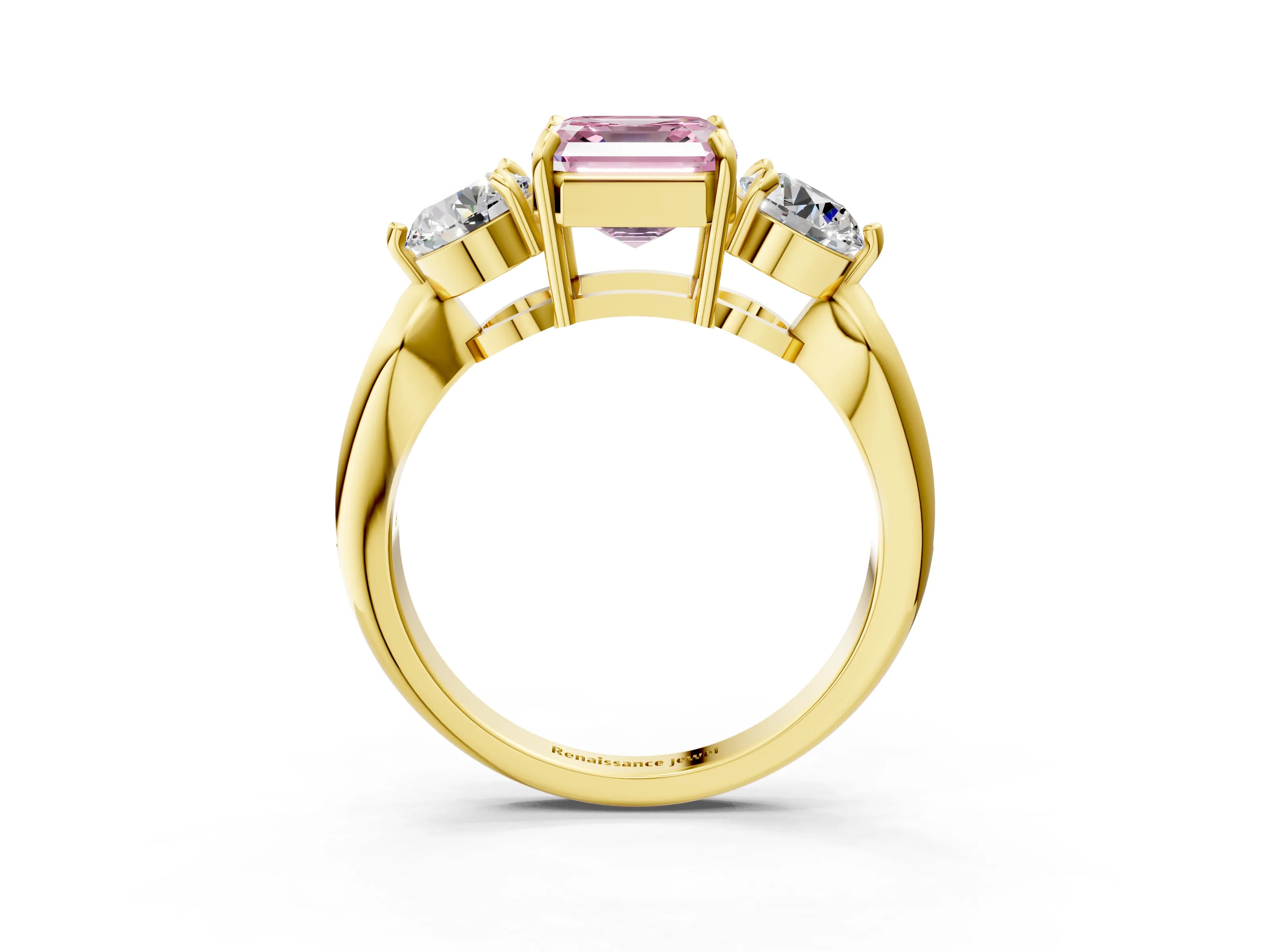 Yellow gold Three-Stone Fancy Pink Asscher Cut Diamond Channel Set Engagement Ring with Prong Setting_15