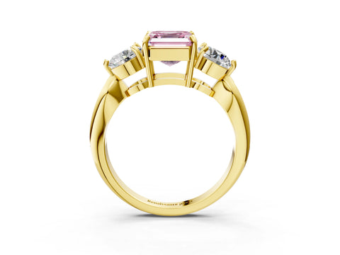 Yellow gold Three-Stone Fancy Pink Asscher Cut Diamond Channel Set Engagement Ring with Prong Setting_15