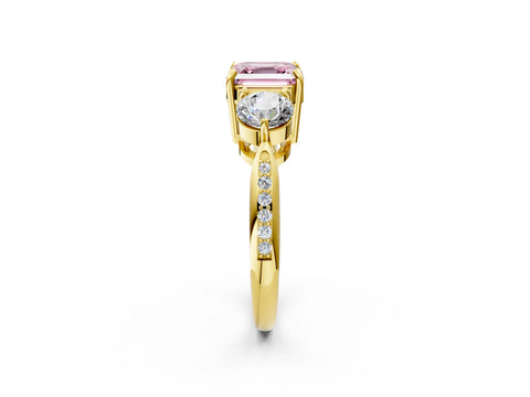Yellow gold Three-Stone Fancy Pink Asscher Cut Diamond Channel Set Engagement Ring with Prong Setting_2