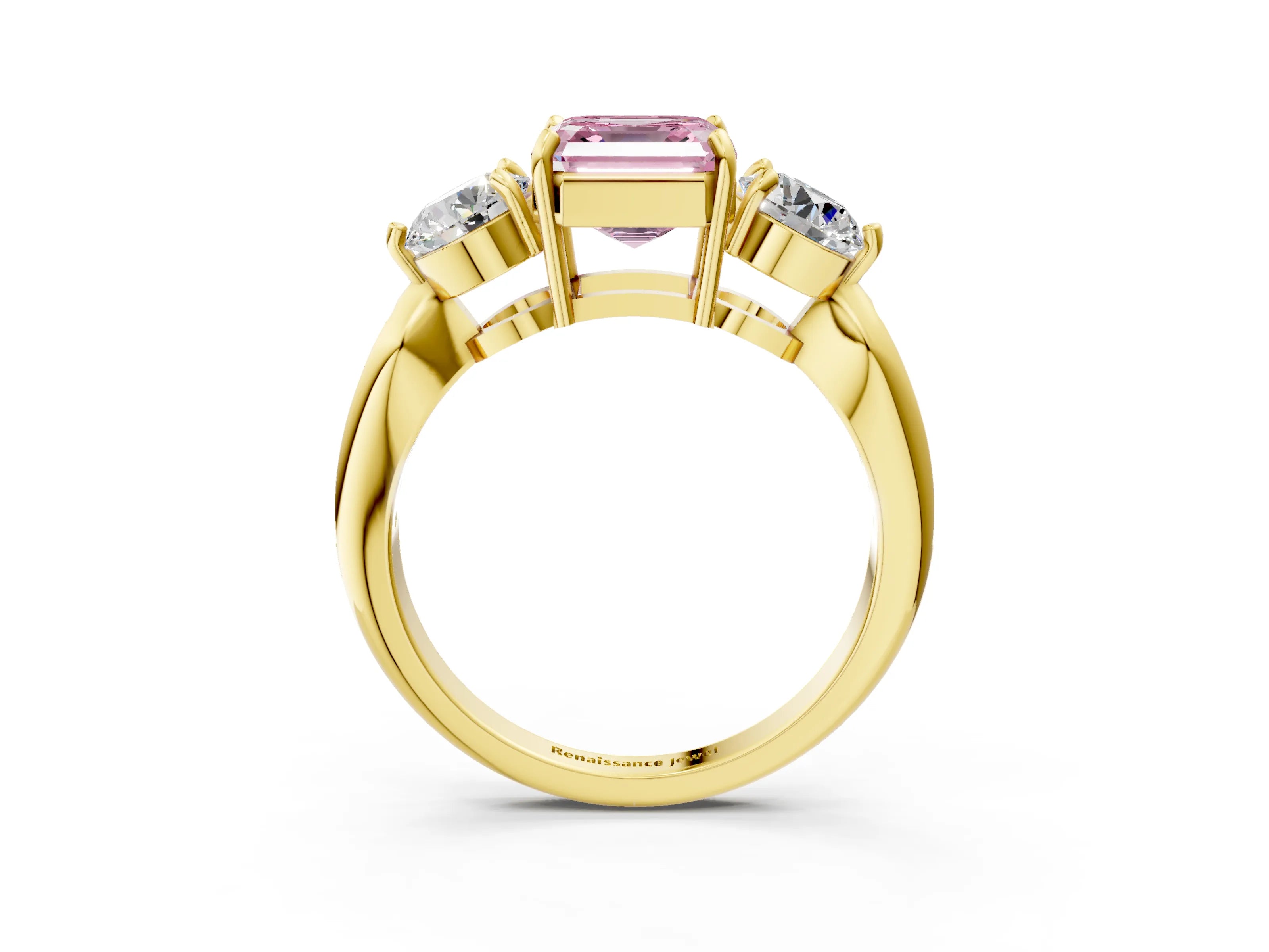 Yellow gold Three-Stone Fancy Pink Asscher Cut Diamond Channel Set Engagement Ring with Prong Setting_3