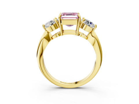 Yellow gold Three-Stone Fancy Pink Asscher Cut Diamond Channel Set Engagement Ring with Prong Setting_3