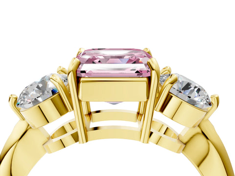 Yellow gold Three-Stone Fancy Pink Asscher Cut Diamond Channel Set Engagement Ring with Prong Setting_4